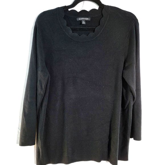 41 Hawthorn Black Scallop Neck Seena Sweater Stitch Fix 3/4 Sleeve Womens XL - Picture 1 of 8